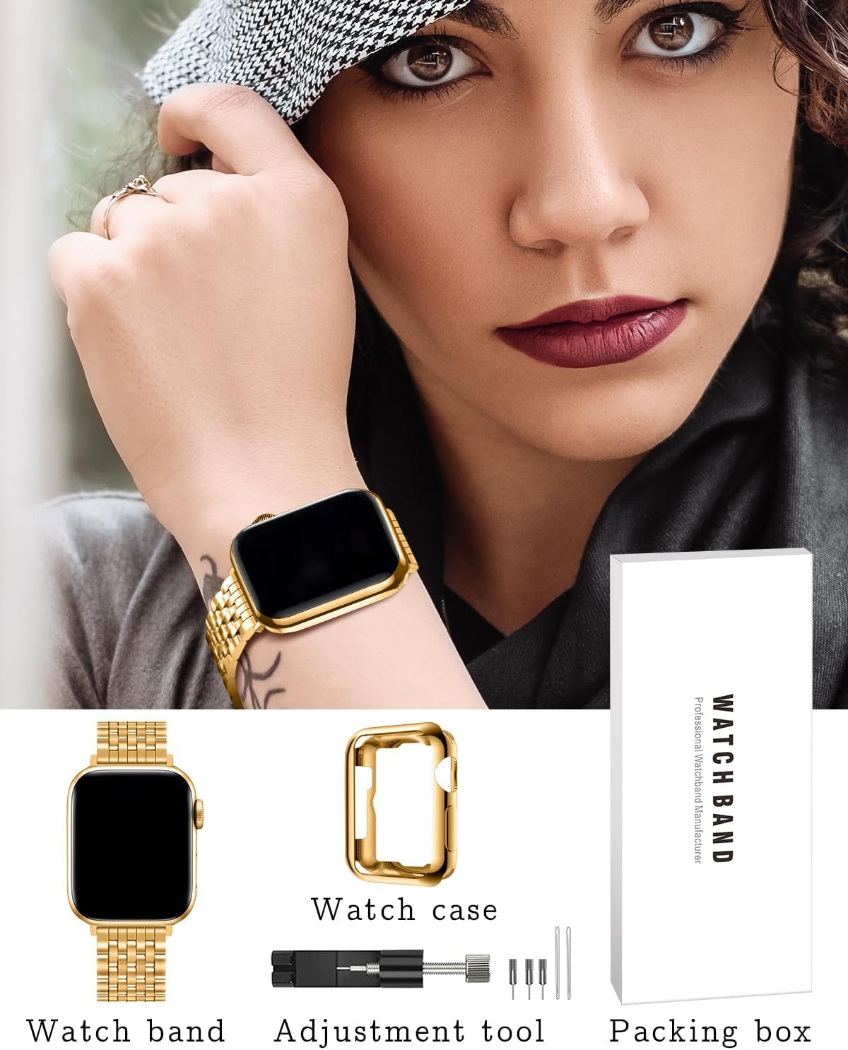 Slim Metal Band with Apple Watch Band 40Mm 41Mm 38Mm 45Mm 44Mm 42Mm, Dressy Stainless Steel Chain Strap for Women Man Iwatch Bands Series 9 8 7 6 5 4 3 2 1 SE SE2
