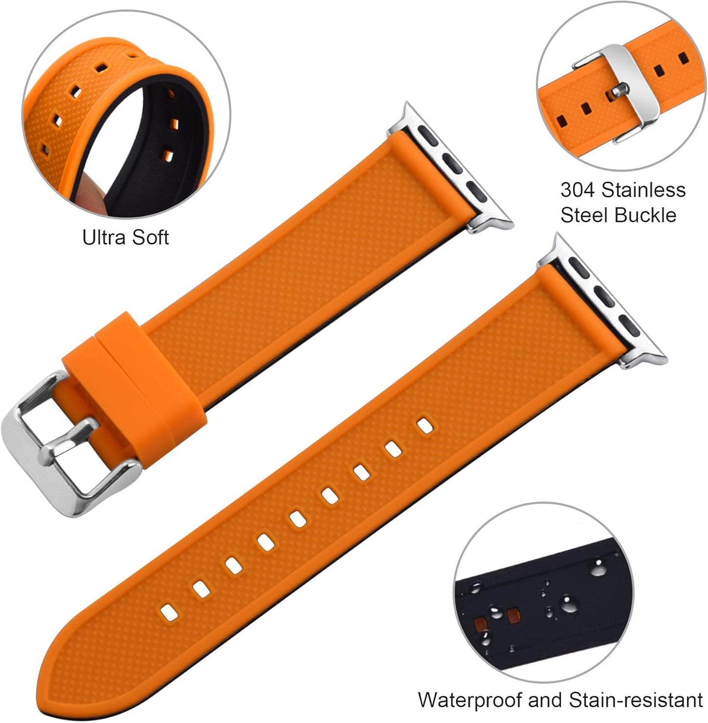 Compatible Sport Bands for Apple Watch Series 10 42Mm, 9/8/7 41Mm, SE2/SE/6/5/4 40Mm, 3/2/1 38Mm,Silicone Rubber Iwatch Band for Women Men, Pumpkin Orange Top/Black Bottom