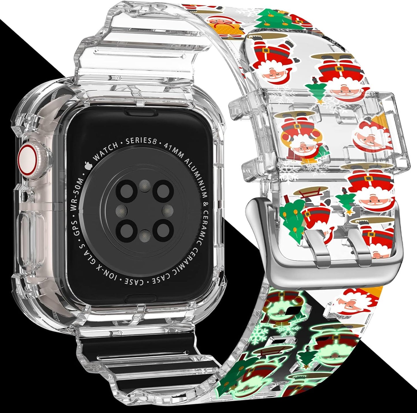 Compatible for Clear Apple Watch Band with Bumper Case, Women Men Glitter Bling TPU Sport Strap for Iwatch SE Ultra Series 10 9 8 7 6 5 4 3 2 1