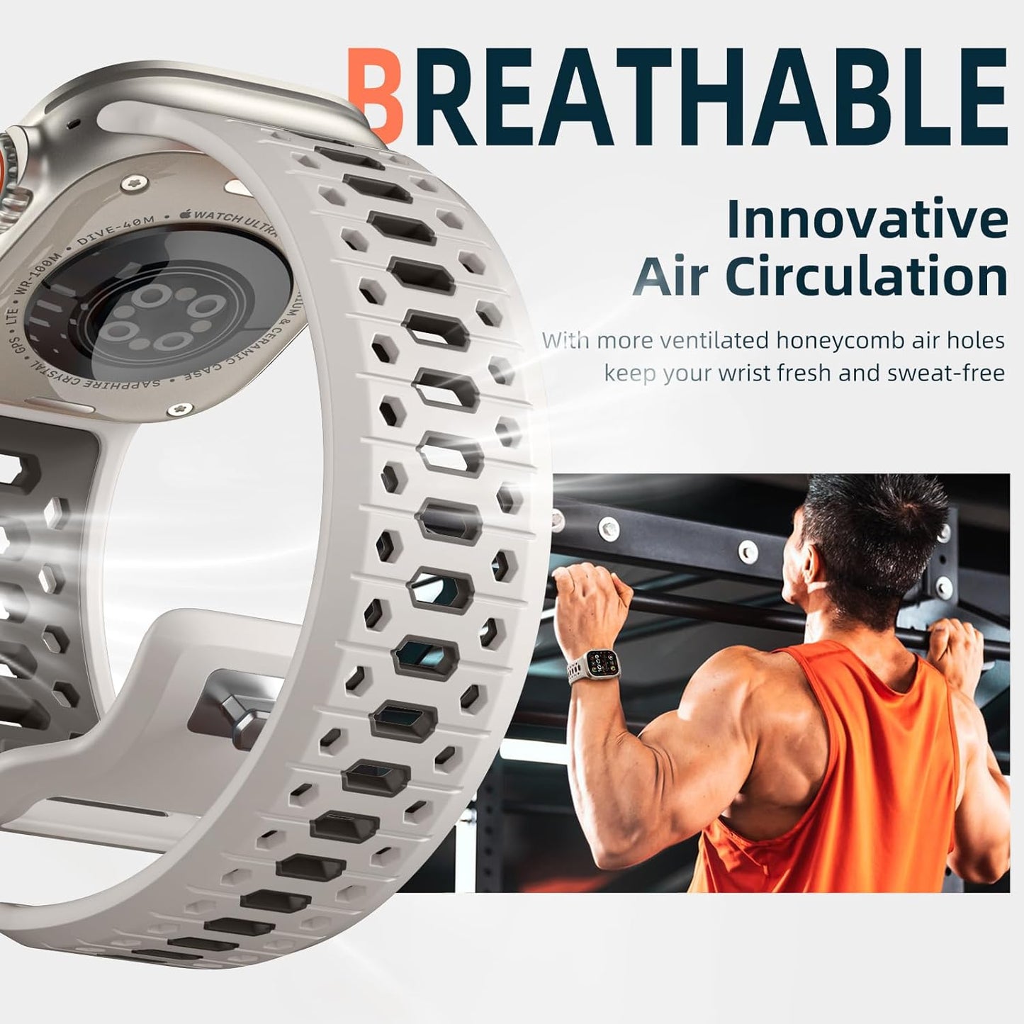 26MM Sport Band Compatible with Apple Watch Ultra 2 & Ultra Band 49Mm 46Mm 45Mm 44Mm 42Mm Men, Honeycomb Breathable Silicone Waterproof Strap for Iwatch Apple Watch Series 10 9 8 7 6 5 4 3 SE