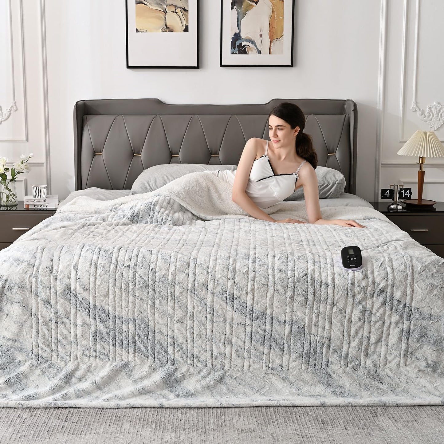 [5 Year Warranty Heated Blanket King Size, Dual Control, Electric Blanket 90"X 100", Double-Sided Faux Fur&Sherpa, Overheat Protection, 10 Heating Levels & 12H Auto Off, CPF, Home Office