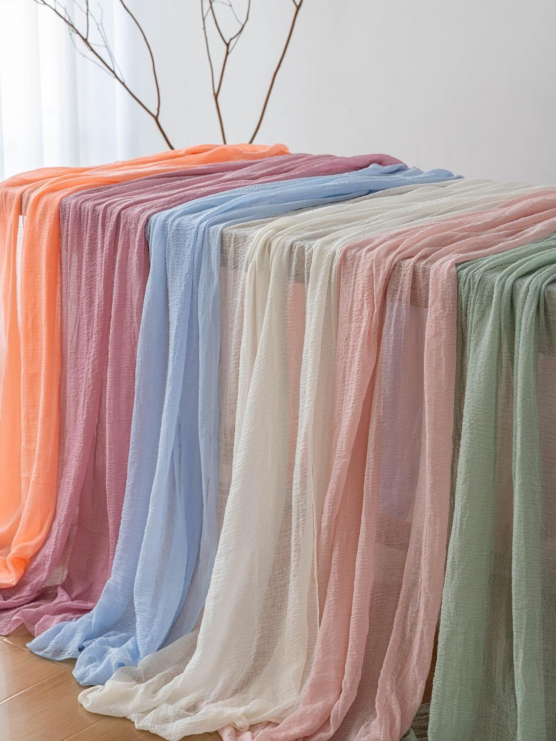 Keketo Blush Pink Christmas Table Runner Cheese Cloth Rustic Gauze Cheesecloth Table Runner 120 Inch 10 FT for Wedding Baby Shower Bridal Shower Party Long Sheer Boho Centerpiece Home Decorations