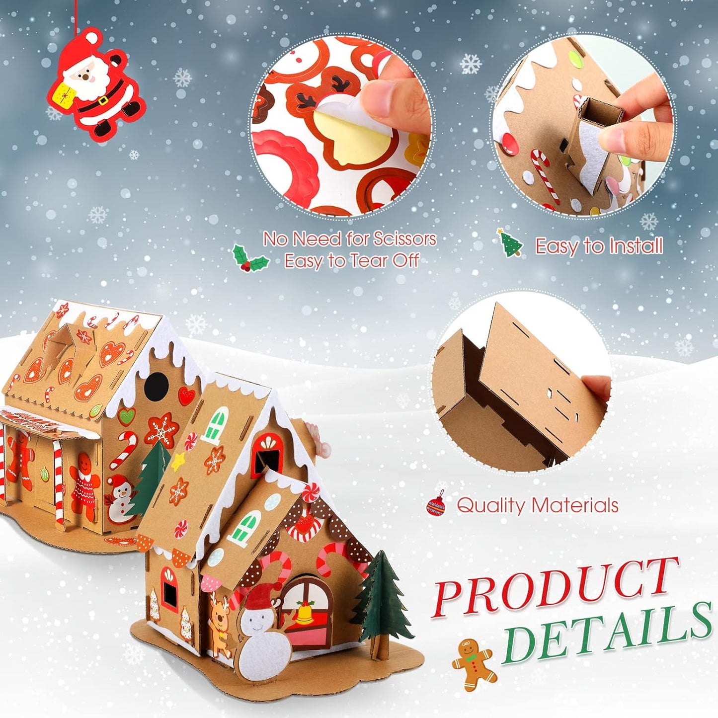 6 Set Christmas Cardboard Gingerbread House Kit Christmas DIY Crafts Decorations Fun Xmas Holiday Home Party Gifts