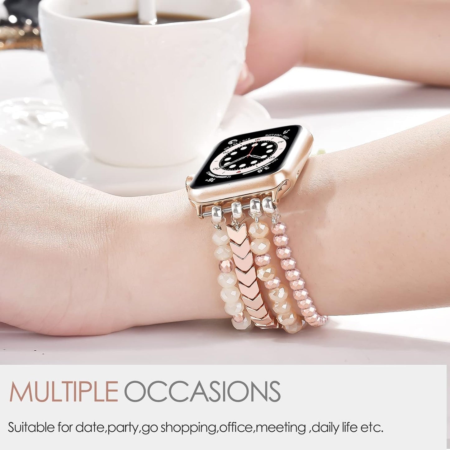 Beaded Bracelet Compatible with Apple Watch Band 38Mm/40Mm/41Mm Series 9/8/7/SE/6/5/4/3/2/1 Women Fashion Handmade Elastic Stretch Strap for Iwatch Bands Replacement Colorful
