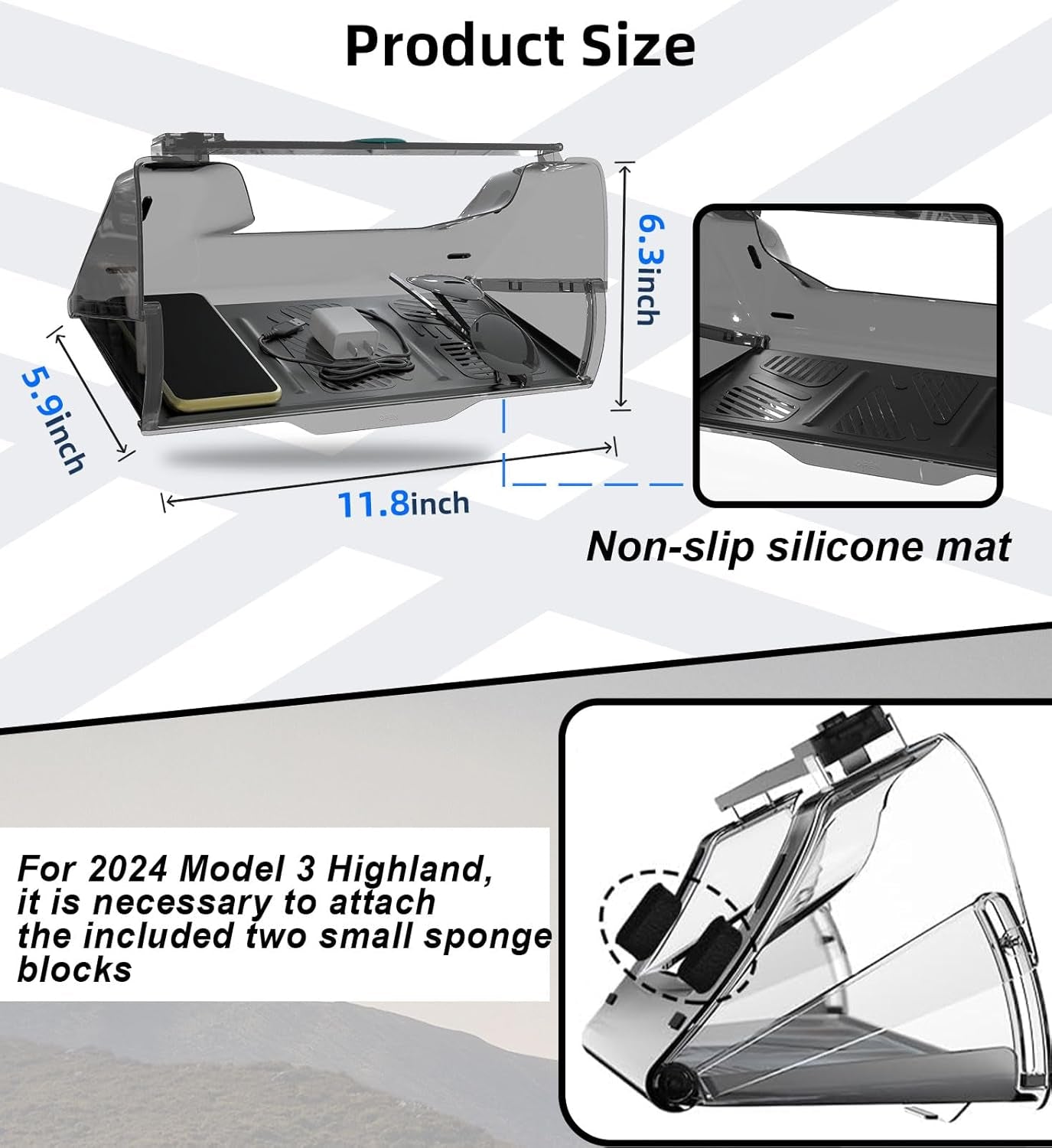 under Screen Storage for Tesla Model 3 Model Y 2016-2024, Open and Close Hidable Center Console Organizer Tray with Anti-Slip Silicone Pad for Tesla Model 3 Model Y Interior Accessories, Black