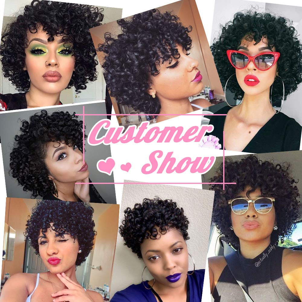 Brazilian Funmi Human Hair Bundles 8 10 12In, Afro Kinky Curly Hair Bundles Short Curly Weave, Unprocessed Brazilian Virgin Human Hair Bouncy Curl Extensions (8" 10" 12", Natural Black)