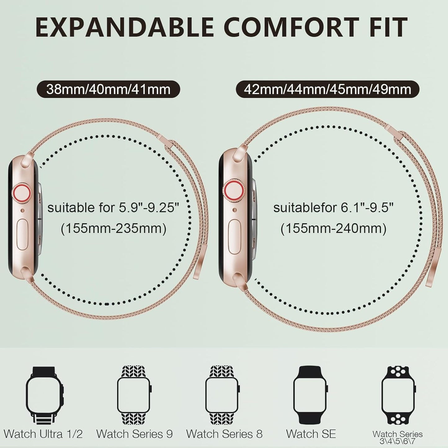 for Apple Watch Band Series Ultra 8 7 6 5 4 3 2 1 SE 38Mm 40Mm 41Mm 42Mm 44Mm 45Mm 49Mm Women and Men, Stainless Steel Mesh Loop Magnetic Clasp Replacement for Iwatch Bands
