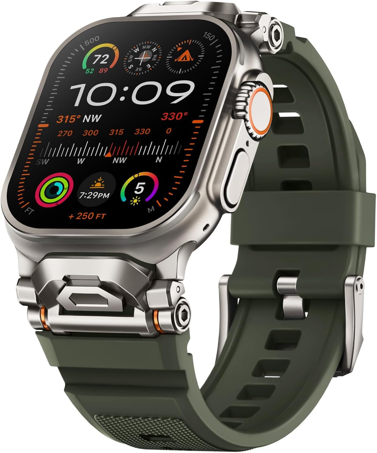 Rugged Bands Compatible for Apple Watch Ultra 2/Ultra Band 49Mm 46Mm 45Mm 44Mm 42Mm, Silicone Sport Strap with Durable Stainless Steel Connector for Iwatch Series 10 9 8 7 6 5 4 3 SE
