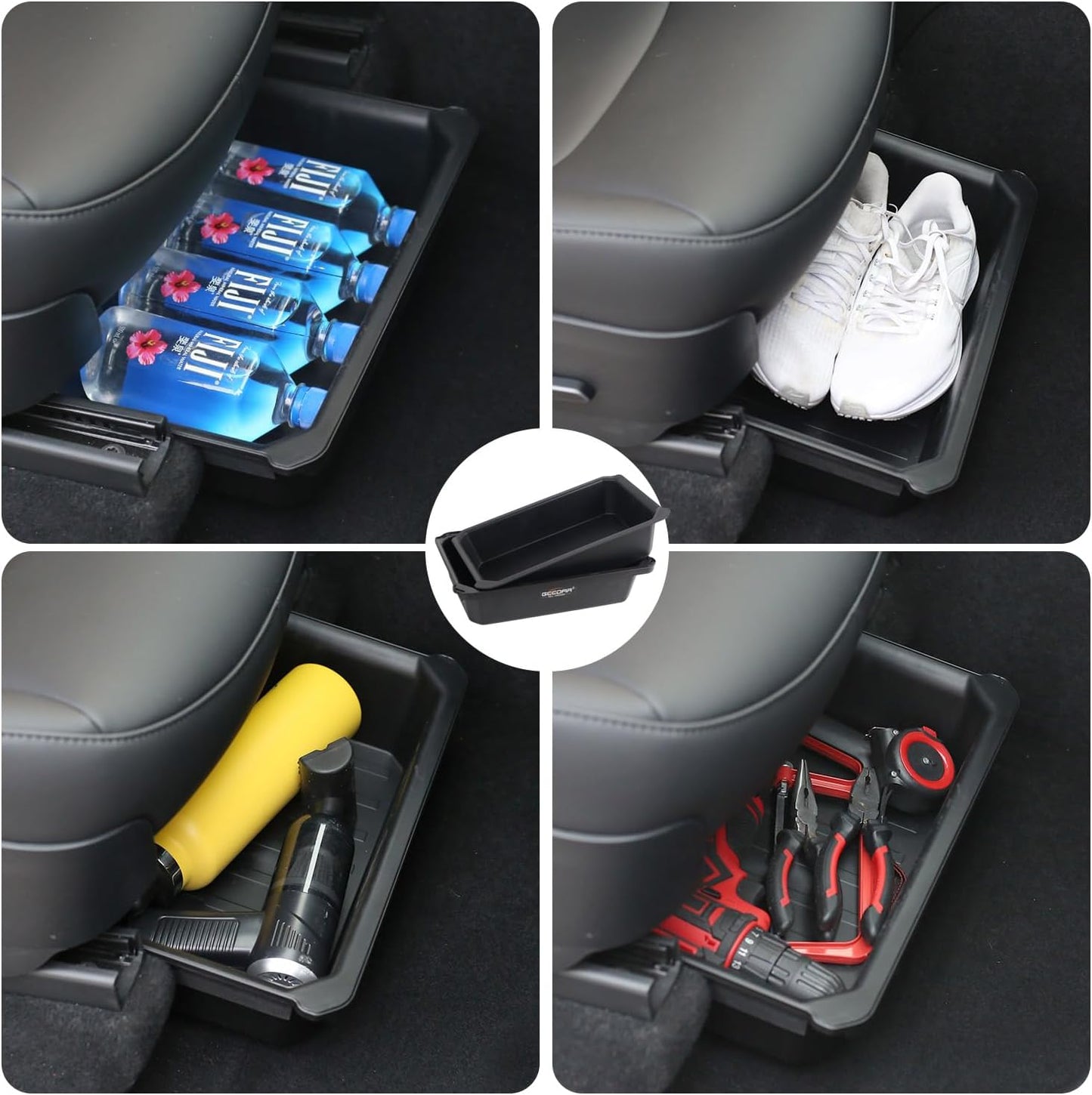 Under Seat Storage Box Organizer for Tesla Model Y (1 Pack), Upgraded ABS + TPE Double Layer Hidden Storage Box, Washable Underseat Storage Organizer Fit Tesla Model Y Accessories 2021-2024