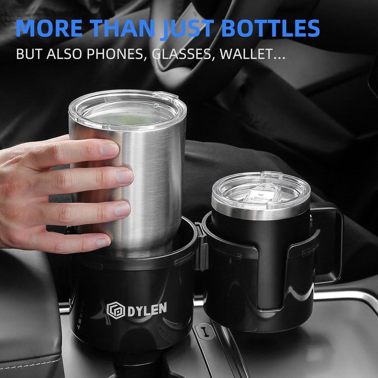 Car Cup Holder Expander, 2 in 1 Cup Holder Adapter Extender for Car with Expandable Base, Cup Holder Insert Fits Yeti, Hydroflask and Other Large Water Bottles & Mugs in 2.2"-4.6" (10-46Oz)