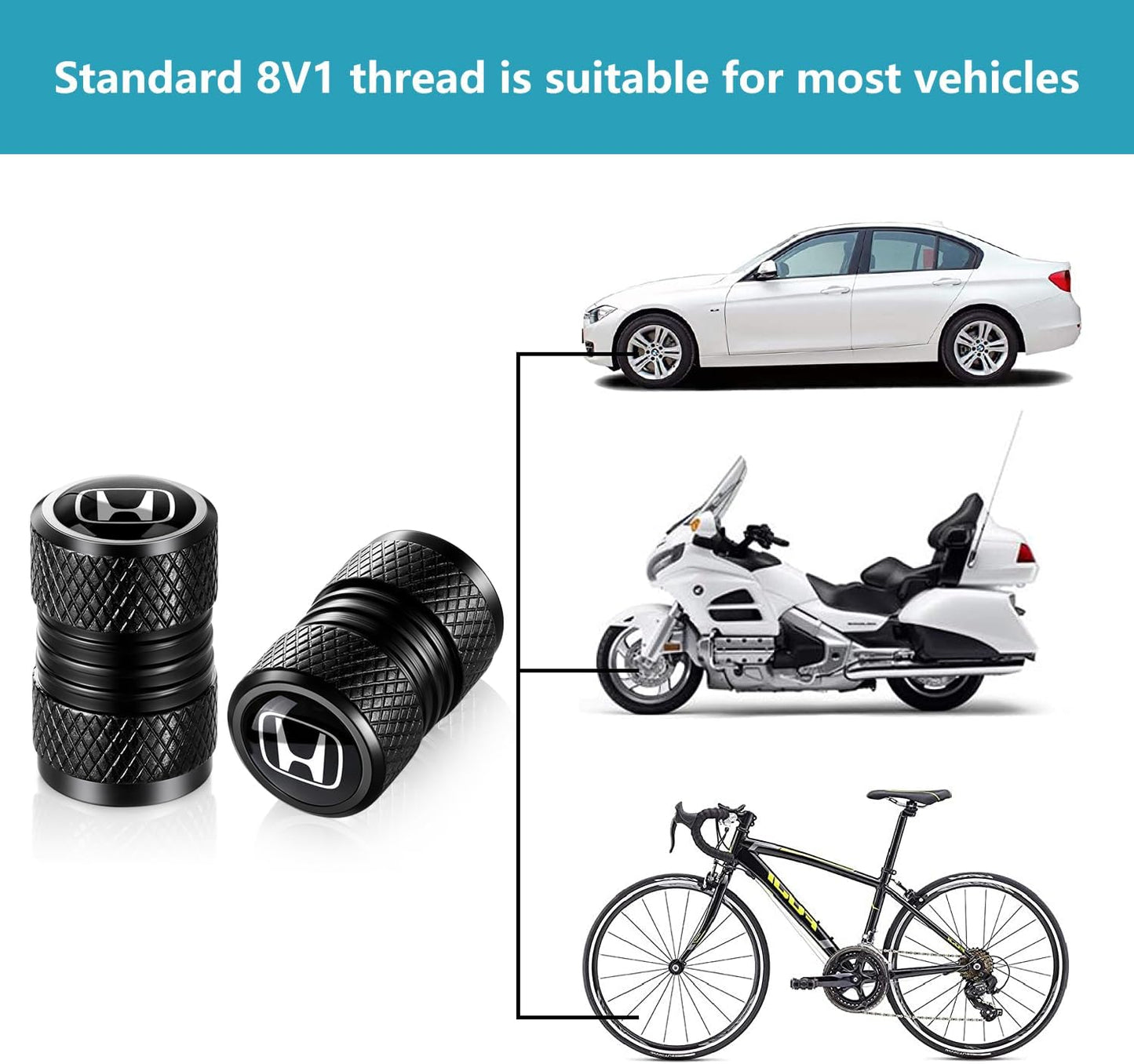 Tire Valve Stem Cap Cover for Honda Accord Civic CR-V Pilot Odyssey EX EX-L Tire Valve Caps Car Accessories 4 PCS Black