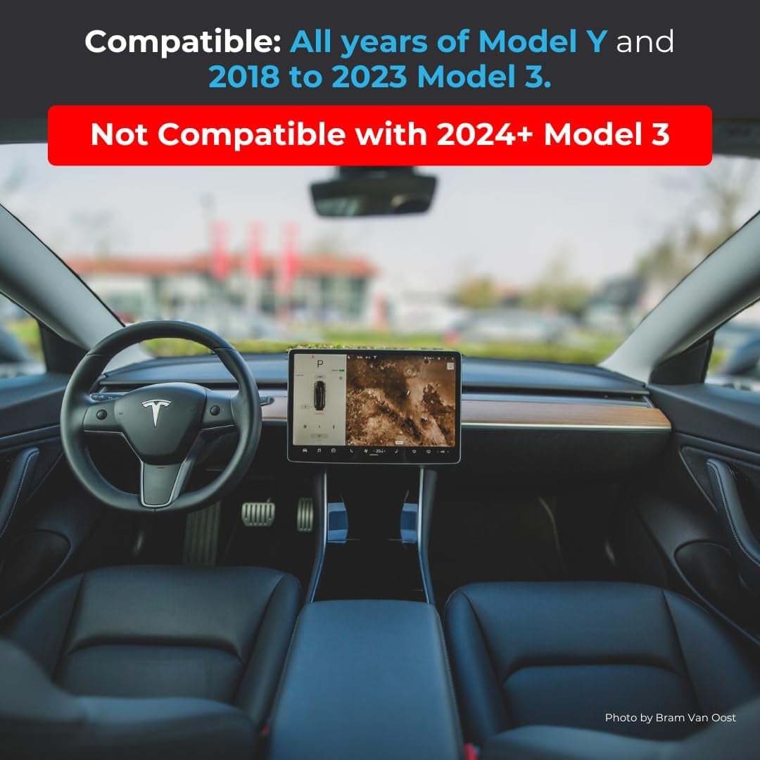 Tesla Sunglass Holder for Tesla Model 3 and Model Y with Extra under Screen Storage - Hidden Tesla Center Console Organizer - Tesla Model Y Accessories - Tesla Model 3 Accessories