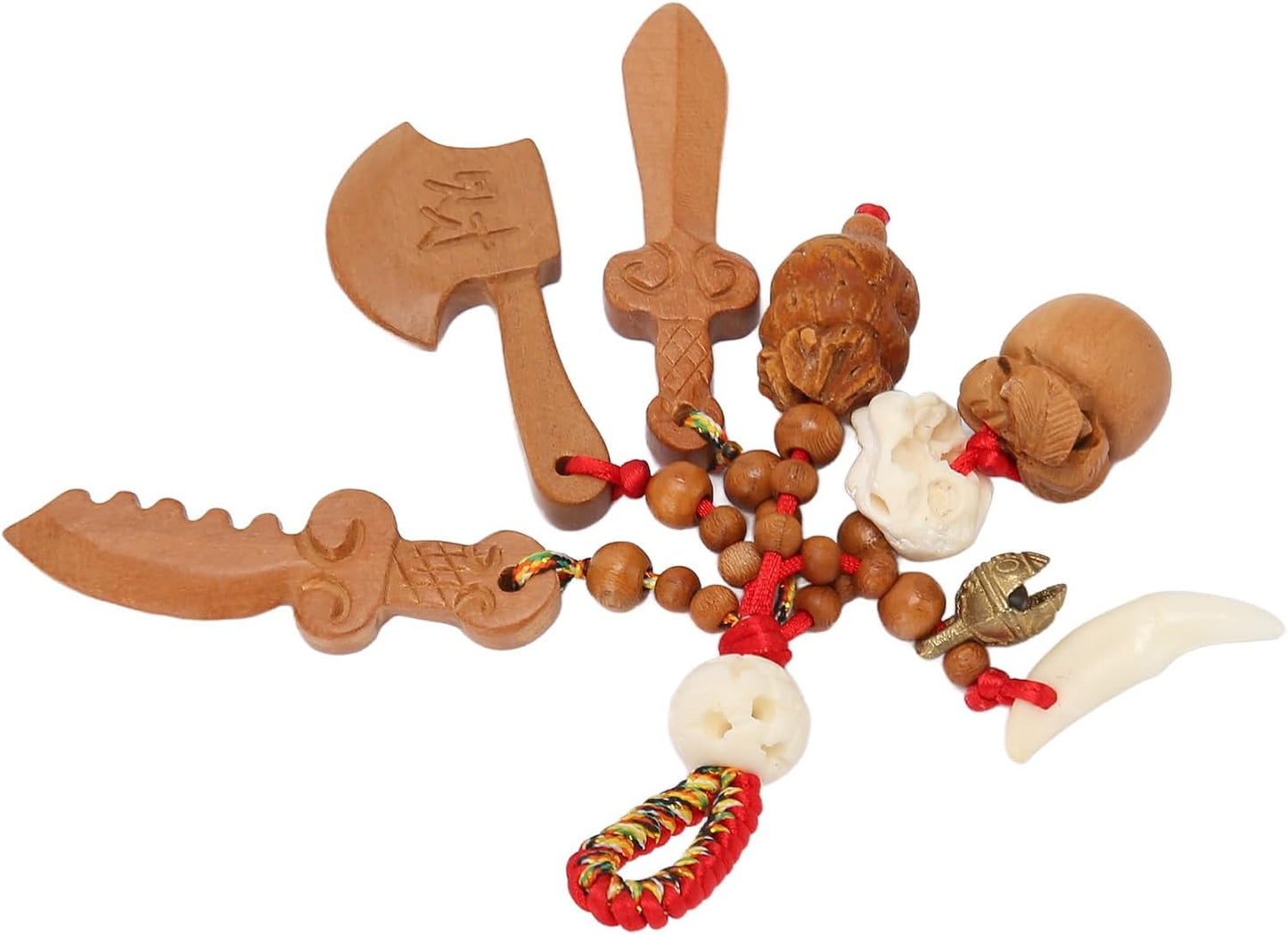 Peach Wood Sword Axe Pendant, Wood Carving Hanging Ornaments Good Luck Amulet for Wealth Success Home Office