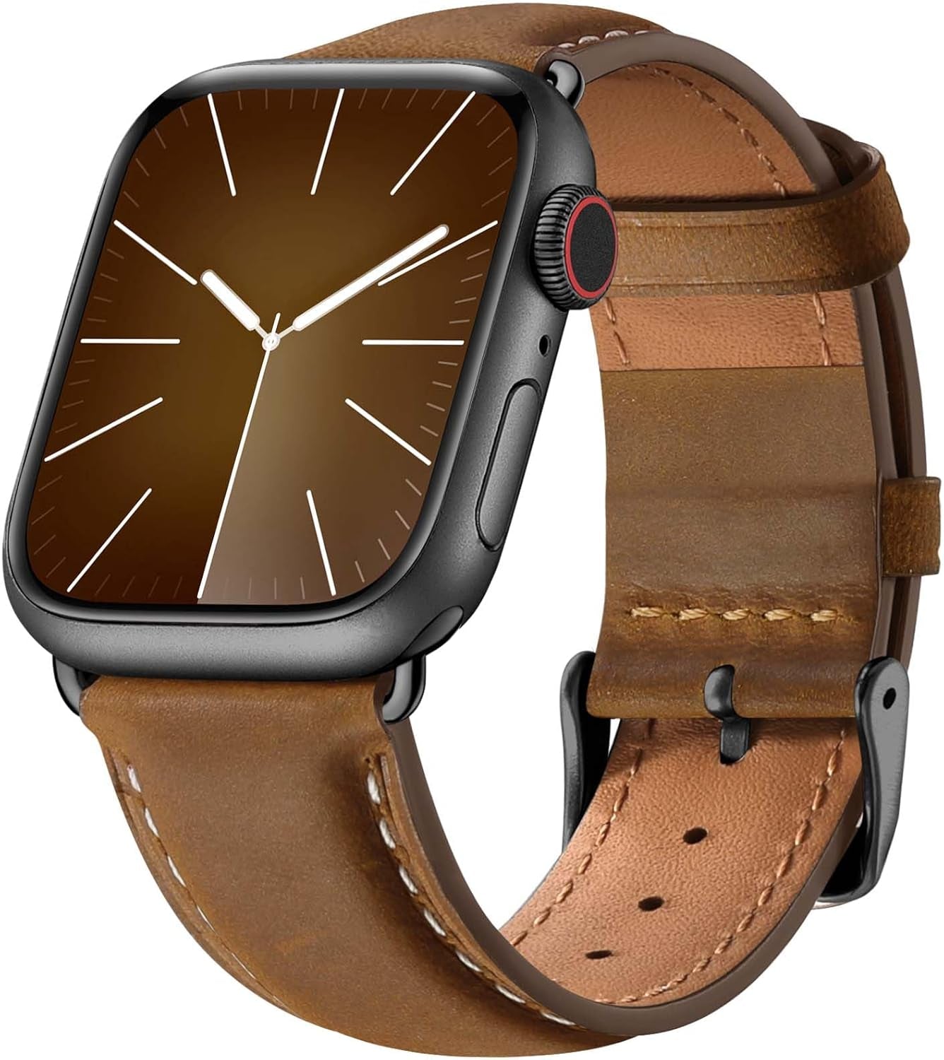 Leather Bands Compatible with Apple Watch Bands 49Mm 46Mm 45Mm 44Mm 42Mm 40Mm for Men Women, Vintage Genuine Leather Wristband Replacement Bands for Iwatch Series 10 9 8 7 6 5 4 3 2 1 SE Ultra2