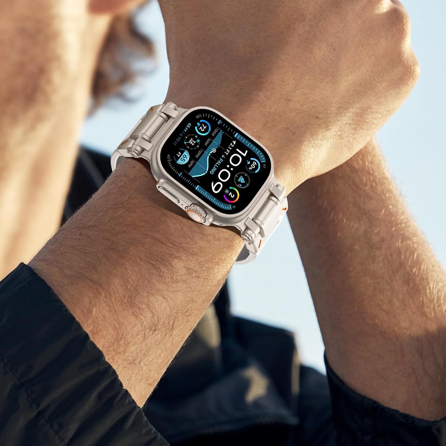 Designed for Apple Watch Band Apple Watch Ultra 2/Ultra 49Mm for Men, Silicone Rubber Bands with Metal Connector for Apple Watch Series 10 46Mm, 9/8/7 45Mm, SE2/SE 6/5/4 44Mm, 3/2/1 42Mm
