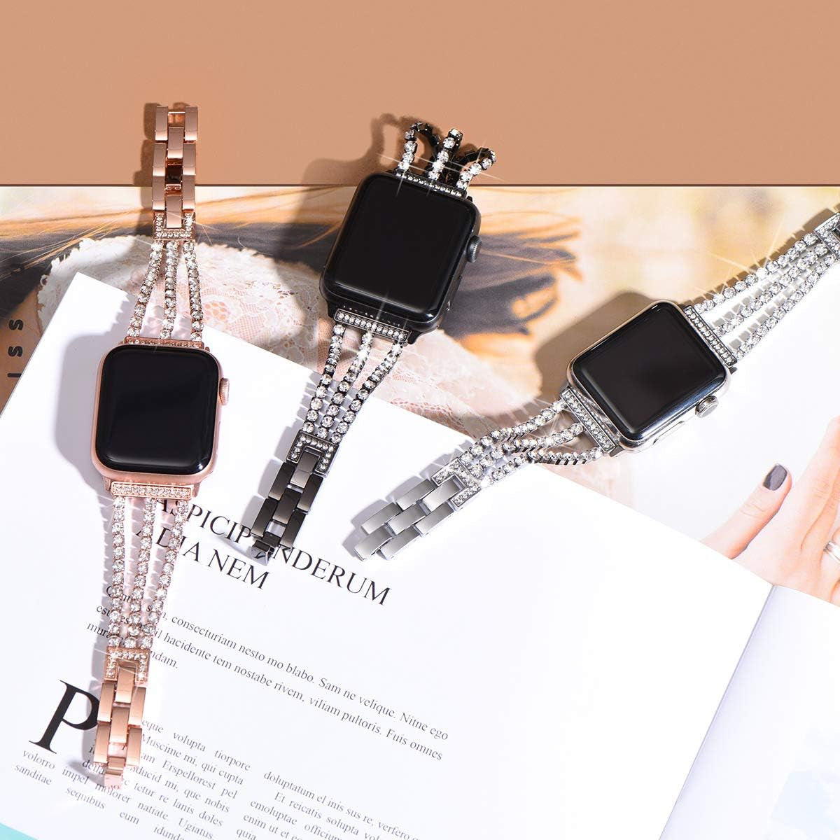 Compatible for Apple Watch Band Series 9 8 Series 7 SE Series 6 5 4 3, Sparkling Bling Shiny Diamonds Bracelet for Iwatch Band Womens