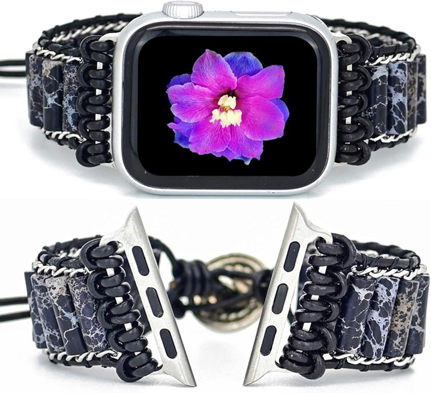 Beaded Handmade Boho Bracelet Bands Compatible with Apple Watch Band 38Mm/40Mm/41Mm,Jewelry Agate Natural Stone Wristband Straps for Women Iwatch Series 9 8 7 6 5 4 3 2 1 SE Se2(Blue Agate)