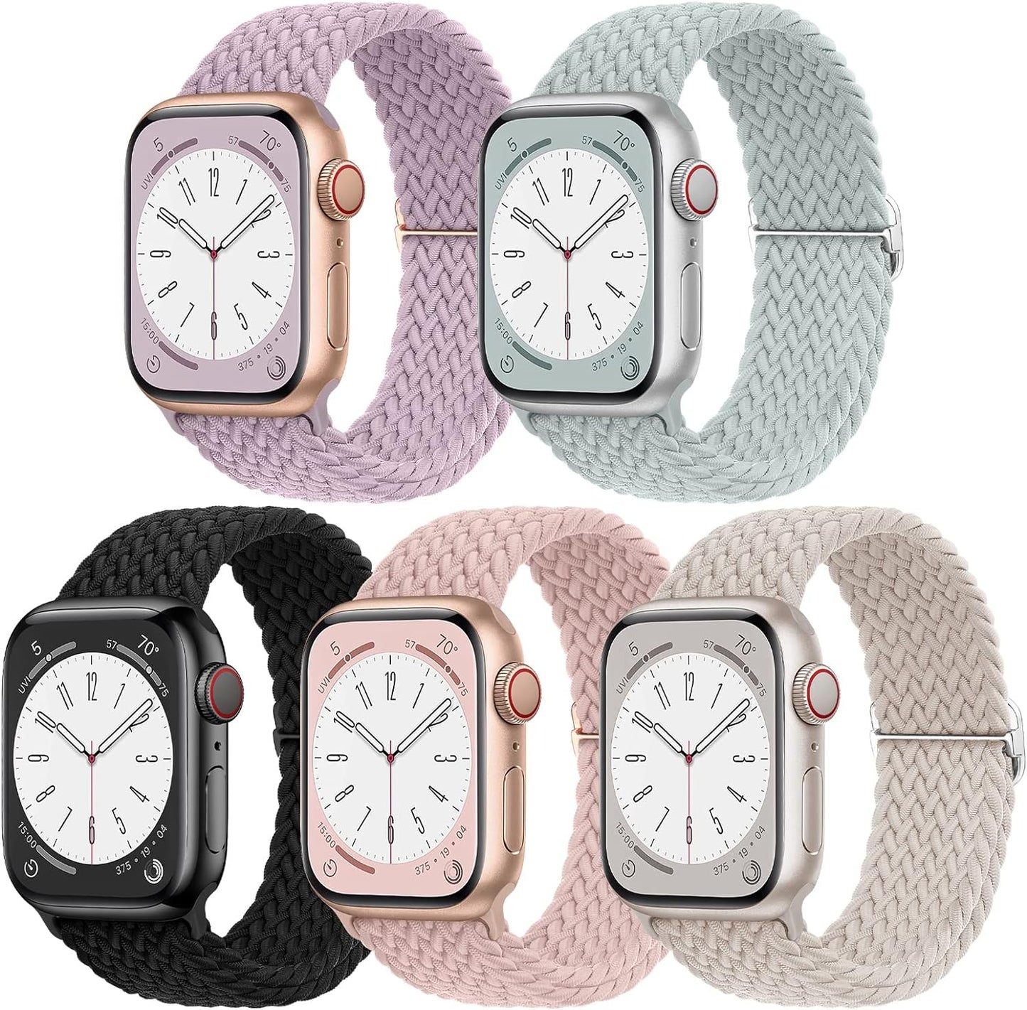 5 Pack Braided Stretchy Adjustable Straps Compatible for Apple Watch Ultra 2/1 Band 38Mm 40Mm 41Mm 42Mm 44Mm 45Mm 49Mm for Women Men ,Sport Elastic Nylon Cloth Wristbands for Iwatch Series 9 8