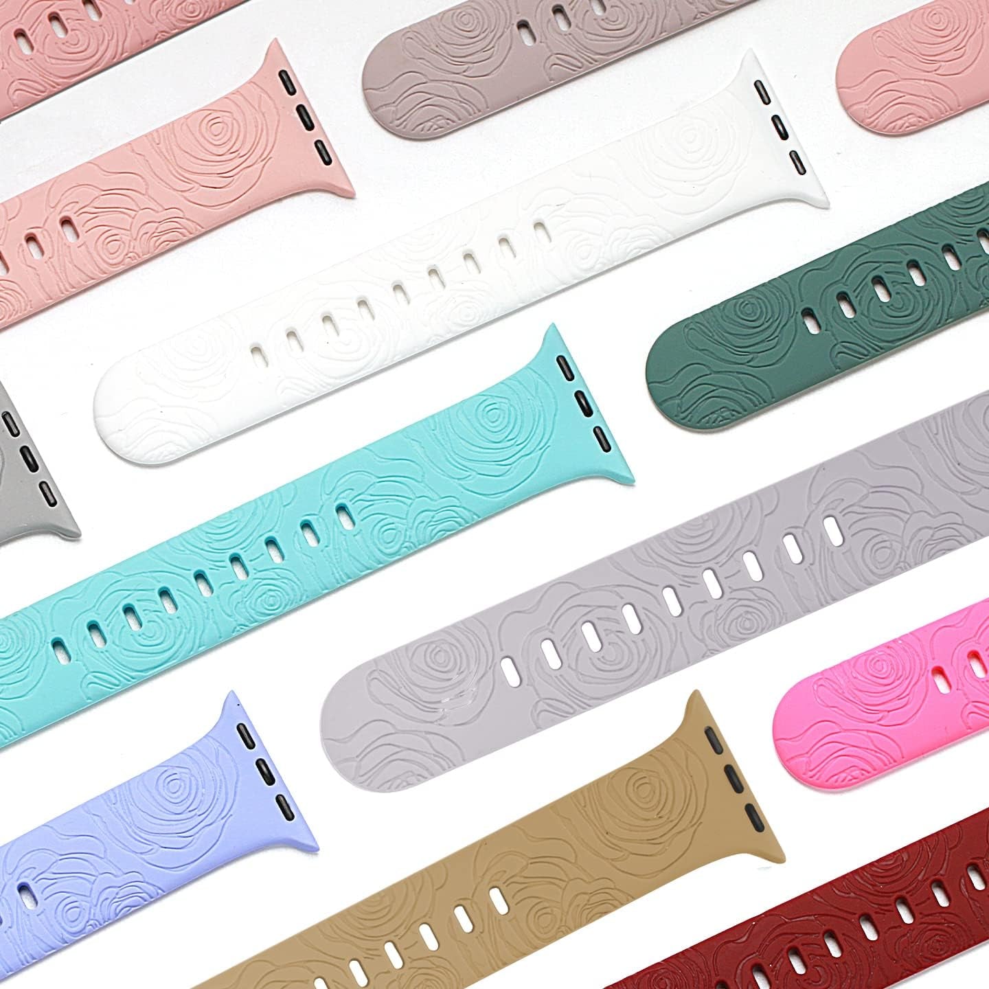 Rose Engraved Silicone Band Compatible with Watch Band 38Mm 40Mm 41Mm 44Mm 45Mm 42Mm Women Men,Sport Strap Replacement Wristbands for Watch Series 7/6/5/4/3/2/1/SE,2 Pack