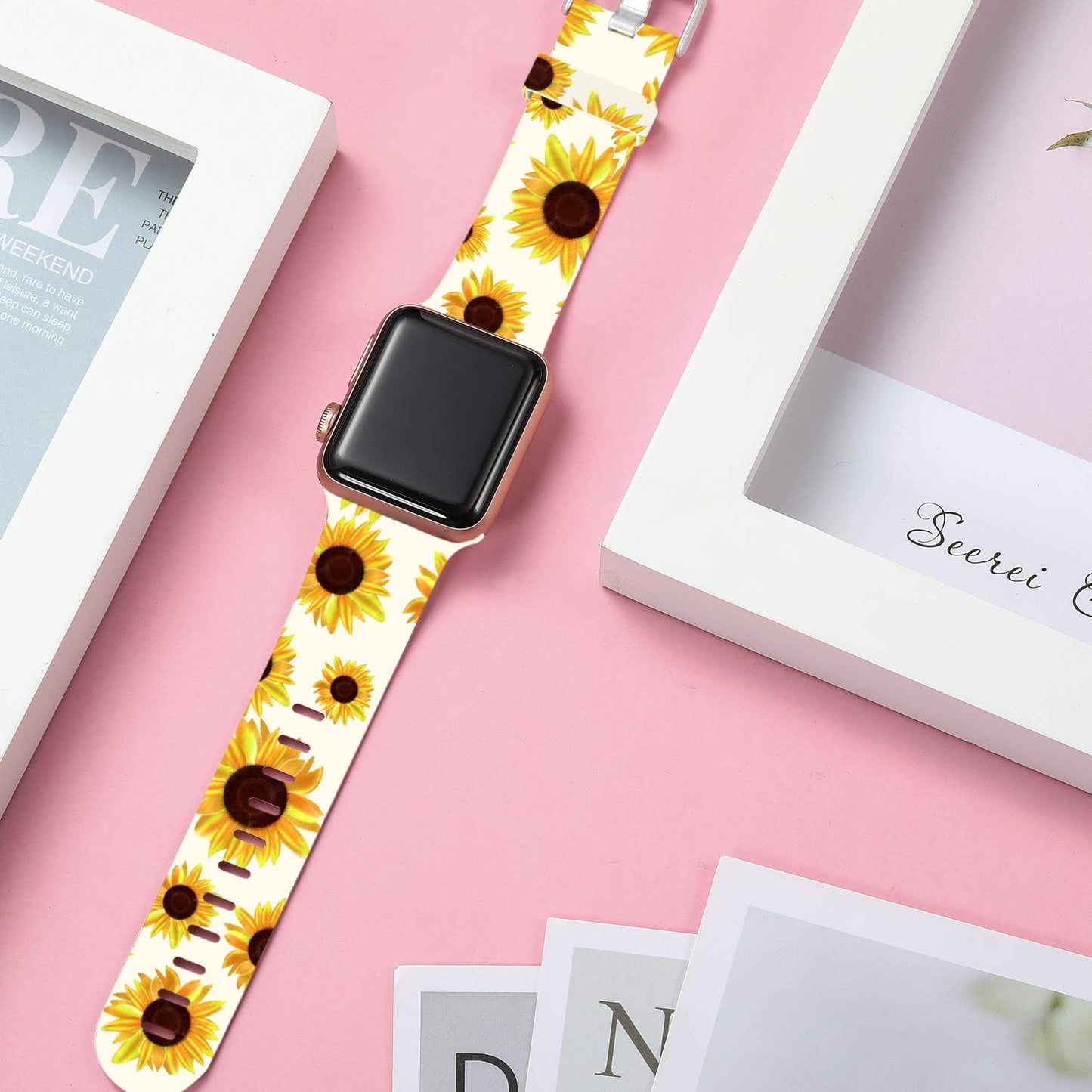 Compatible with Apple Watch Band 42Mm 41Mm 40Mm 38Mm for Women Men, Soft Silicone Fadeless Pattern Print Wristbands for Iwatch Series 10/9/8/7/6/5/4/3/2/1 SE, Sunflower