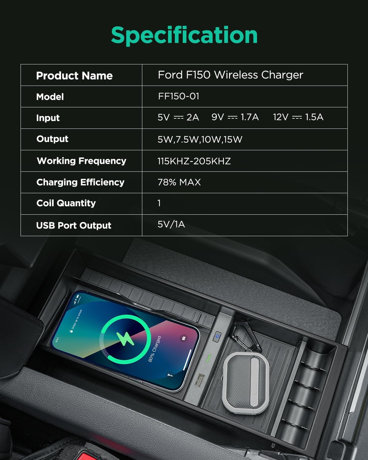 ® for Ford F150 Wireless Charger 2009-2024, Center Console Organizer Box for F-150, OEM Truck Accessory for F150 2024 2023 2022 2021 2020 2019 2018 2017 2016 2015 2014 2013 2012 2011 2010 2009 TRUCK DRIVER