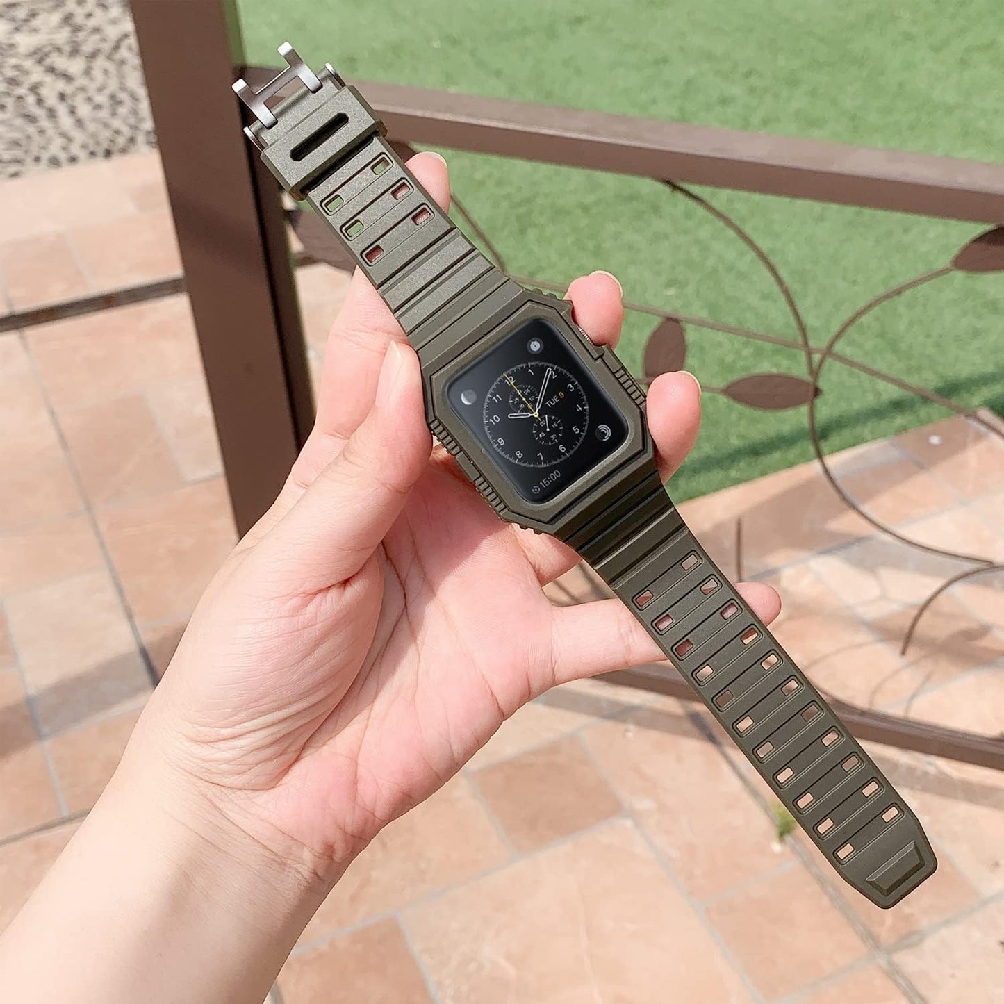 For Apple Watch Band with Case,Tpu Rugged Bumper Shockproof Impact Resistant Cover Sports Wrist Strap for Iwatch Series 9 8 7 6 5 4 SE 3 2 1