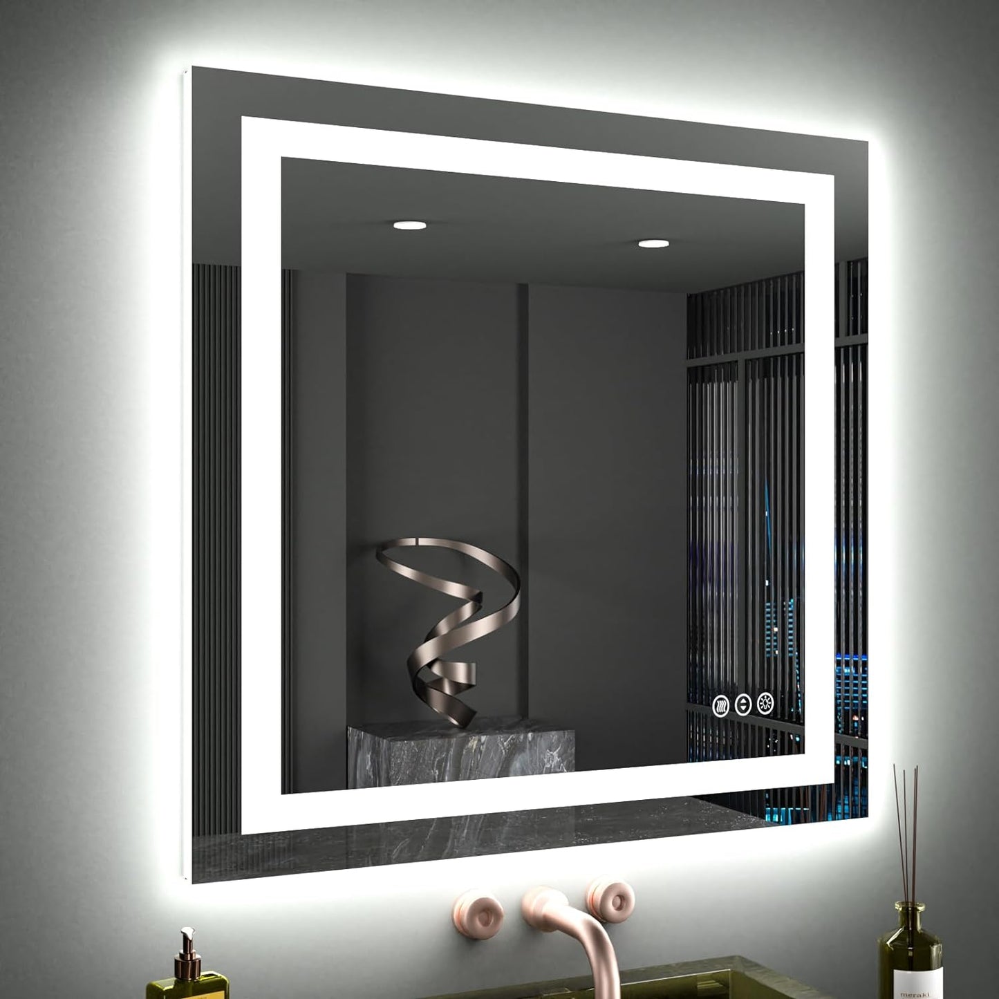 60”X30“ RGB LED Bathroom Mirror with Lights for Bathroom, Anti-Fog, Dimmable,Multiple Light Modes, RGB Backlit + Front Light, Memory Function, Tempered Glass