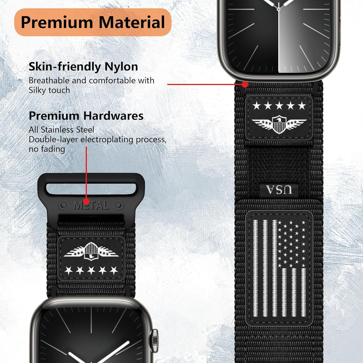 Rugged Nylon for Apple Watch Ultra/2 Band 49Mm Iwatch Bands 45Mm 44Mm 42Mm Men,Soft Woven Adjustable Stars-Stripes Flag Wristbands Strap for Apple Watch Ultra Band 9/8/7/6/5/4/3/Se/Ultra2 44/45/49 Mm