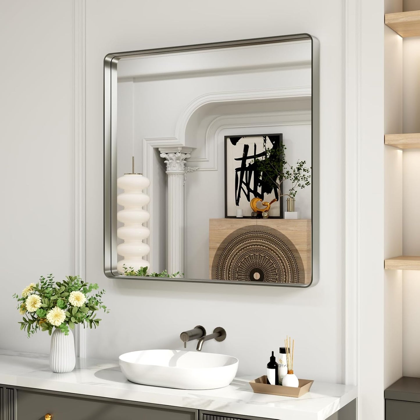 50X30 Inch Black Metal Framed Bathroom Mirror for Wall, Matte Black Bathroom Vanity Mirror Farmhouse, Large Rounded Rectangle Mirror, Anti-Rust, Tempered Glass, Hangs Horizontally or Vertically