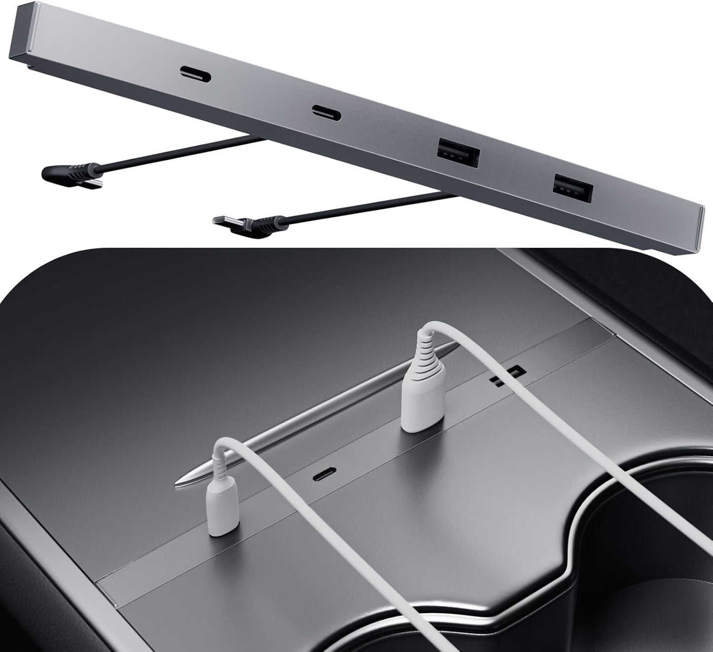 Tesla USB Hub with RGB LED Light for Tesla Model 3, Model Y Accessories 2023 2022 2021, Fast Charging 100% Fit Docking Station for Center Console,