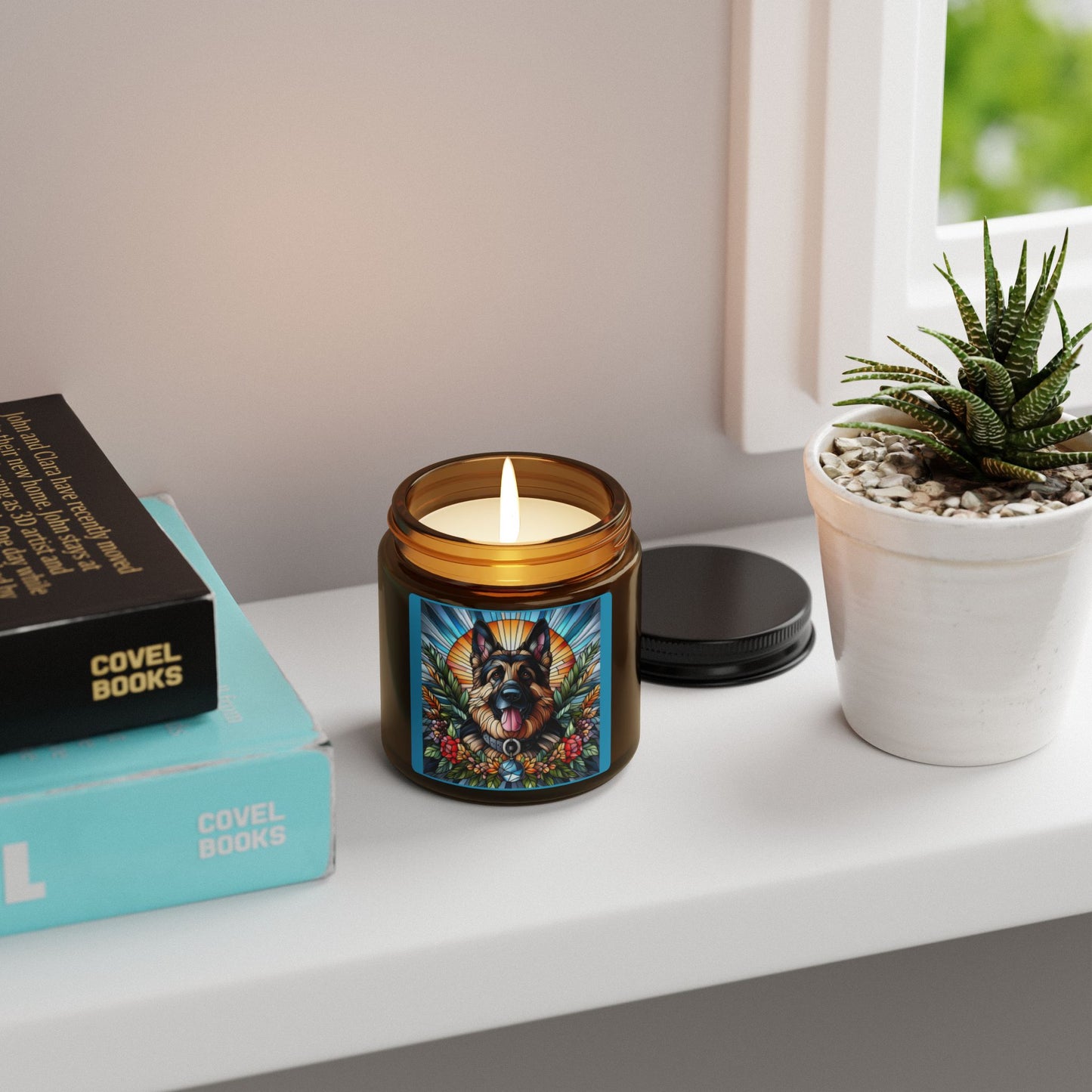 German Shepherd Scented Soy Candle (Multi-Size, Amber Jar)