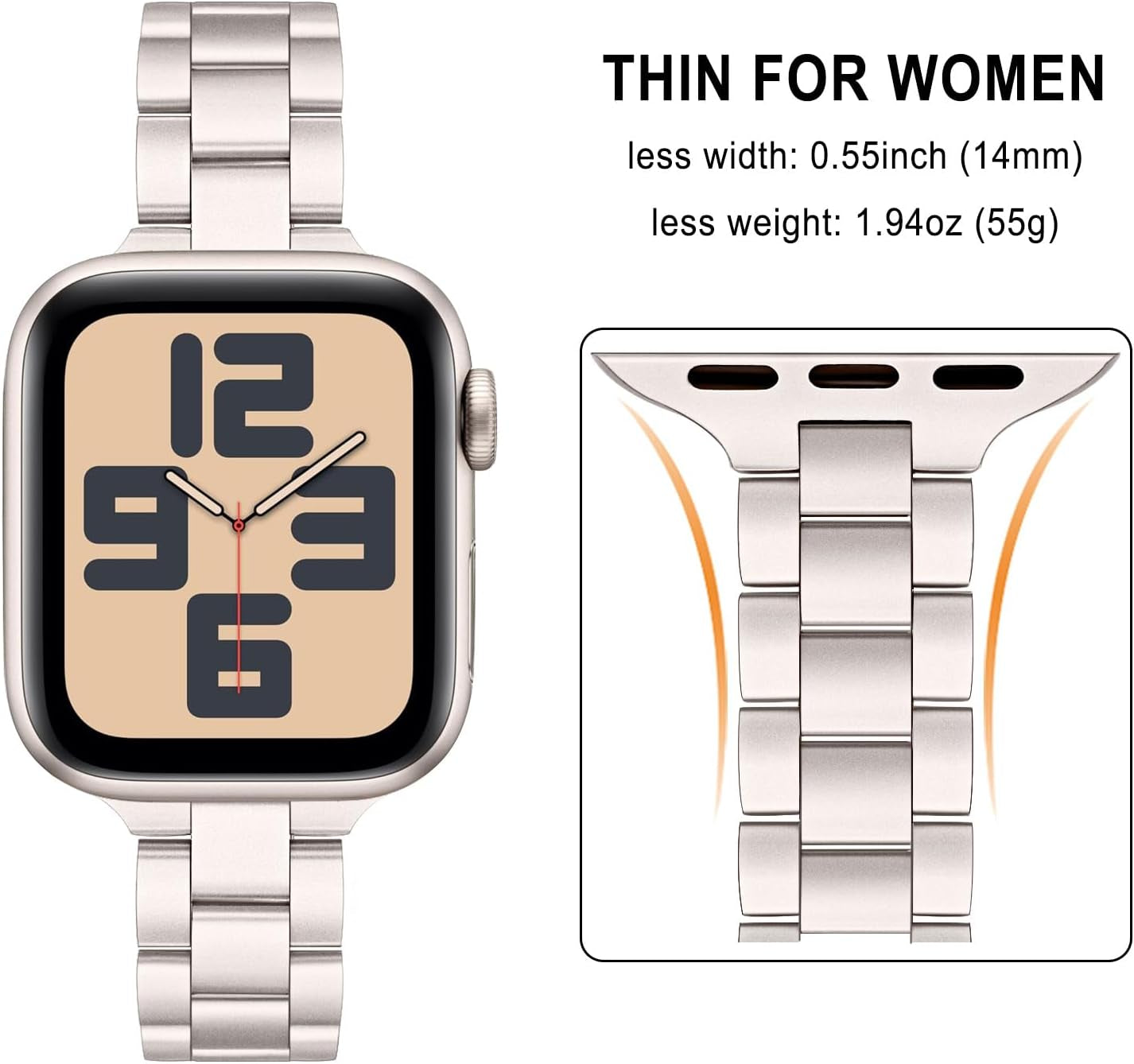 Thin Band for Apple Watch Series 10 42Mm / 9 8 7 41Mm / SE (2Nd Gen) 40Mm Starlight, Women Stainless Steel Bands Replacement Strap for Iwatch SE 6 5 4 3 2 1 40Mm 38Mm