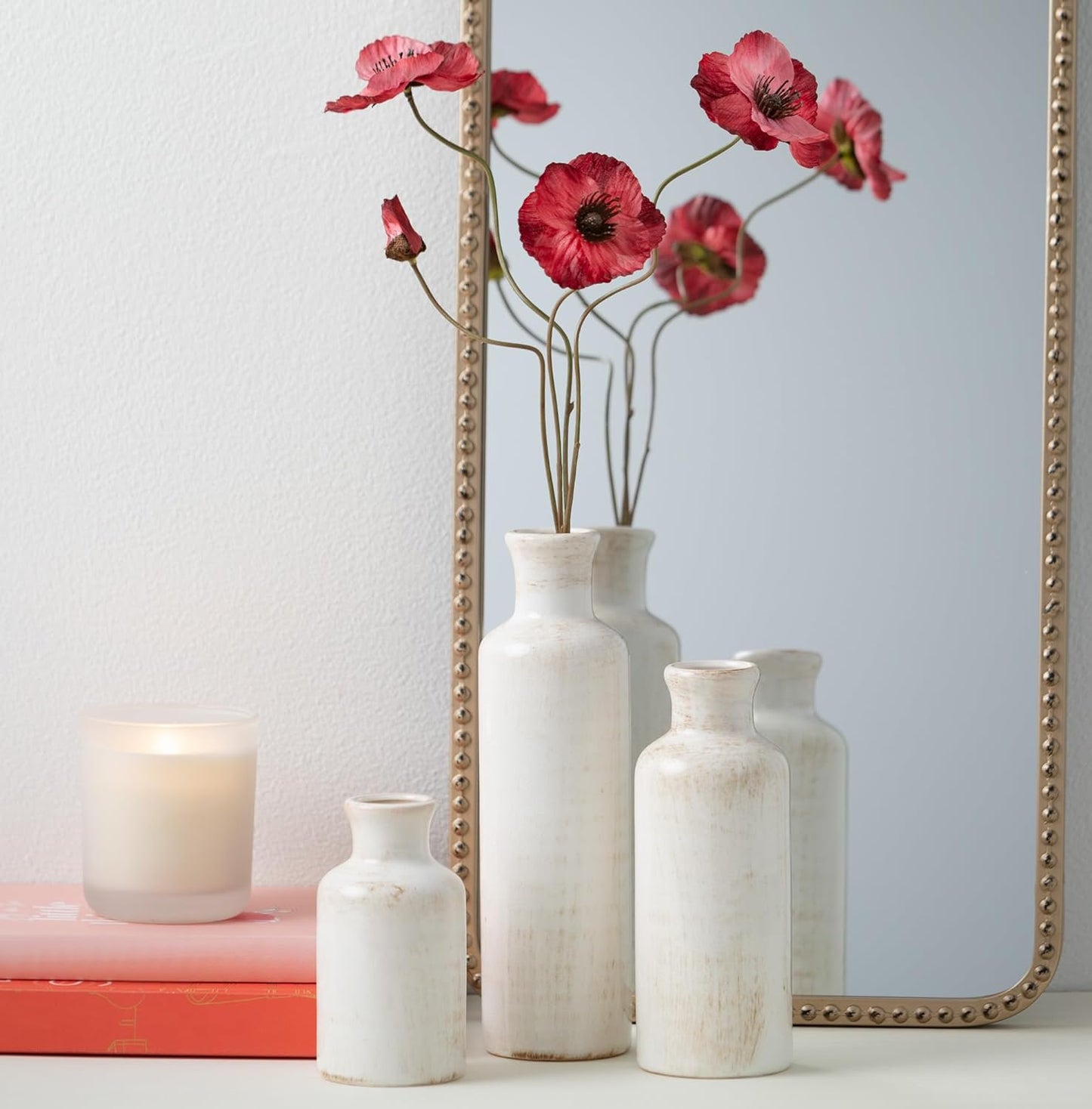 White Ceramic Vase Set, Farmhouse Decor, Home Decorative Vase, Vases for Your Kitchen, Bedroom, Office, Living Room, Bathroom, & Shelf Centerpiece Table Decorations (CM2333)