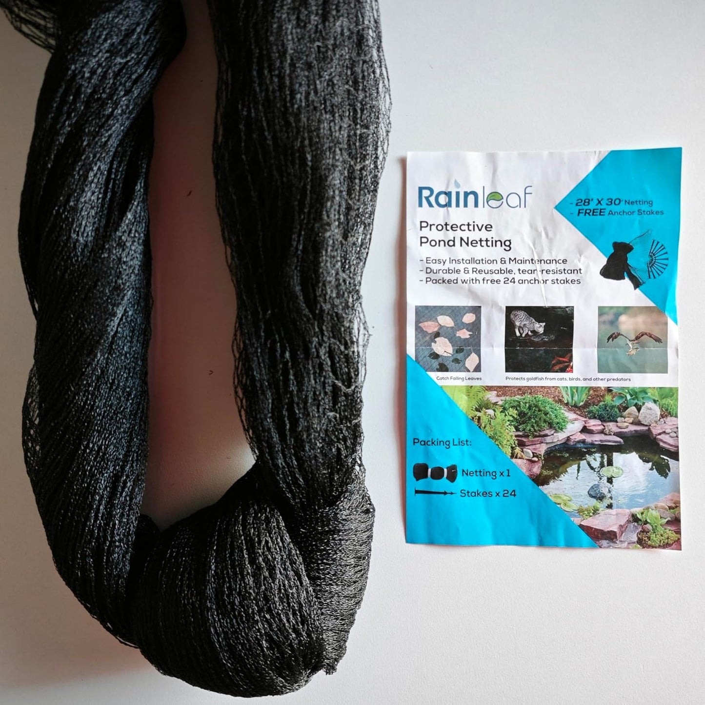 Pond Netting, 7' X 10' Pond Net Cover, Koi Pond Netting for Leaves, Heavy Duty Koi Pond Net Protecting Koi Fish from Herons, Stakes Included