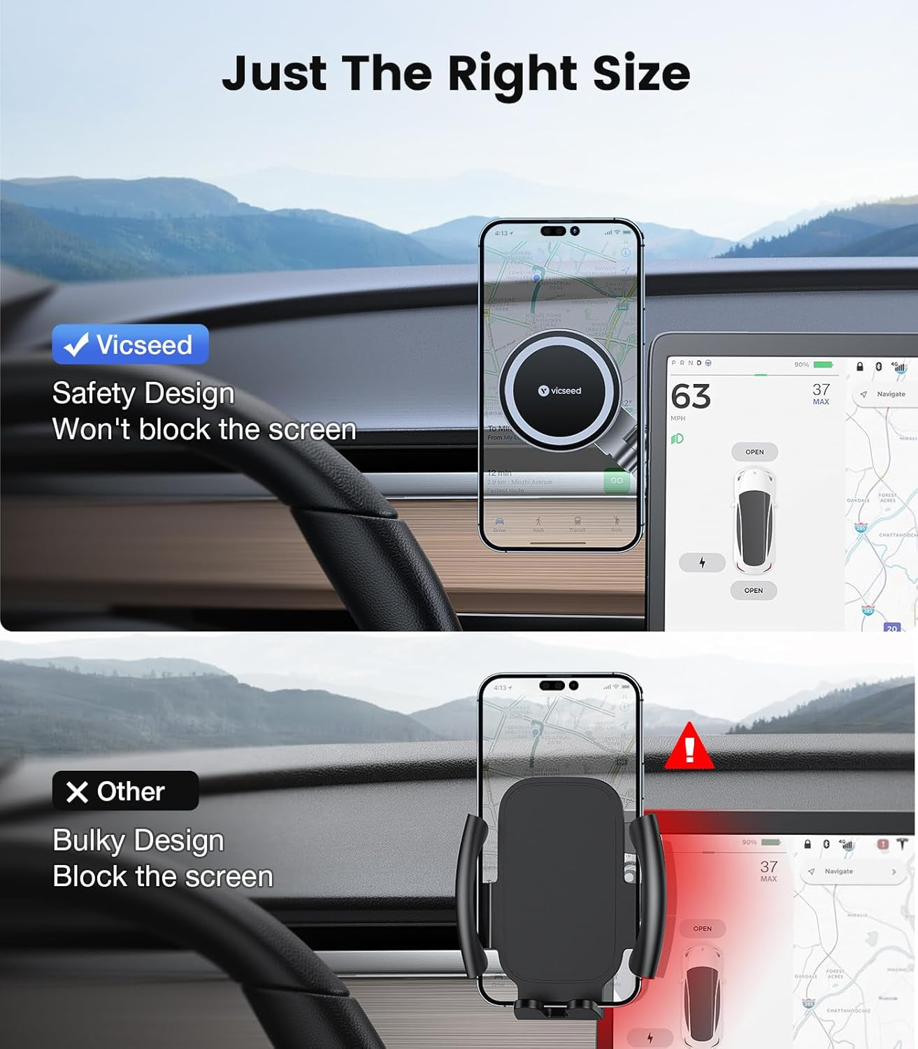 Tesla Phone Mount【Strongest Magnet Power】Magsafe Car Mount for Tesla Model 3 Model Y, Foldable Hidden Tesla Phone Holder Fit for All Phone, Tesla Model Y Accessories Tesla Model 3 Accessories