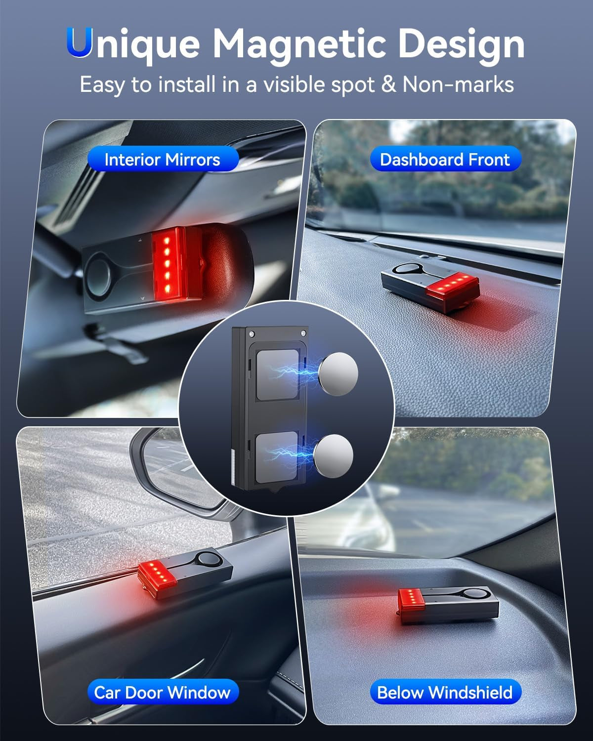 108Db Car Alarm System, Car Anti-Theft Vibration Sensor Alarm & Red Light Alarm, Wireless Remote anti Theft Car Device with Magnetic Install Design for Car, Truck (2 Alarm)