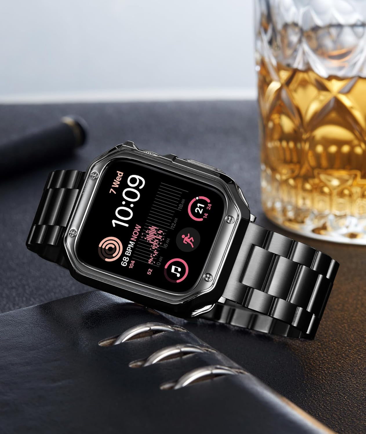 Compatible with Apple Watch Band 49Mm 46Mm 45Mm 44Mm 42Mm 41Mm 40Mm 38Mm Stainless Steel Metal Watch Strap with TPU Watch Case Compatible with Iwatch Series Ultra/10/9/8/7/Se2/Se/6/5/4/3/2/1