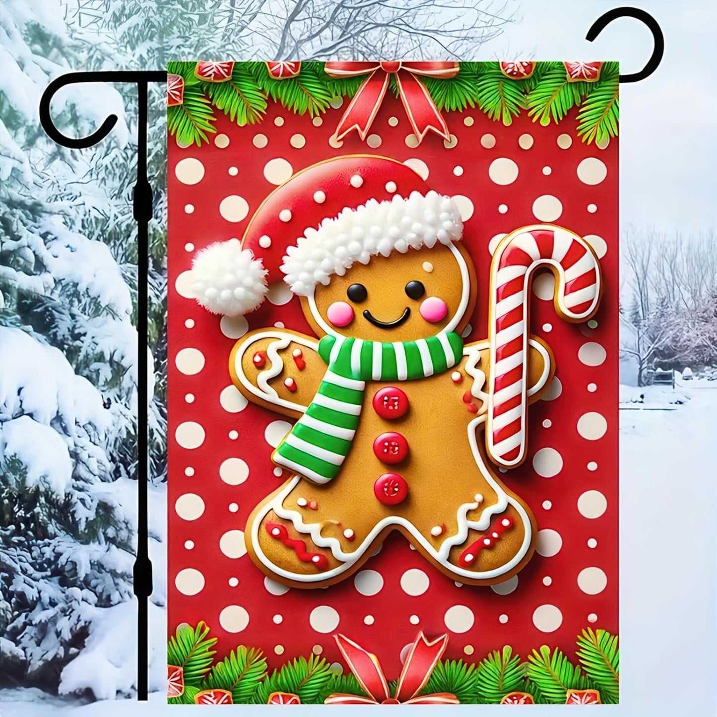 Christmas Garden Flag Gingerbread Man Flag Holiday Yard Banner Christmas Decoration Polyester 12 X 18 Inch Double Sided Small Winter Yard Flag for Outdoor Farmhouse Decoration