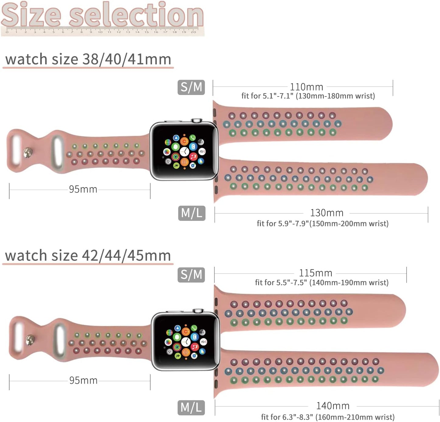 Rainbow Sport Silicone Bands Compatible with Apple Watch Band 45Mm 44Mm 42Mm 41Mm 40Mm 38Mm 49Mm for Women Men Soft Breathable Strap Replacement Wristbands for Iwatch SE Series 9 8 7 6 5 4 3 2 1