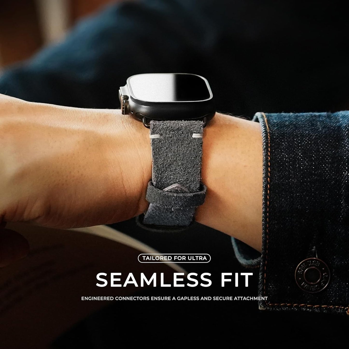 Suede Oiled Leather Watch Band Compatible with Apple Watch Ultra 2 Ultra 1 S10 S9, 49Mm, Black Ti Connector