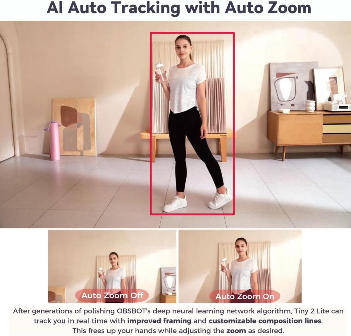 Tiny 2 Lite Ai-Powered 4K UHD PTZ Webcam,1/2" CMOS Sensor 4X Digital Zoom, AI Auto Tracking, Auto Zoom, Gesture Control 2.0, Beauty Mode,Preset Modes,Livestream for Game/Meeting/Online Educate