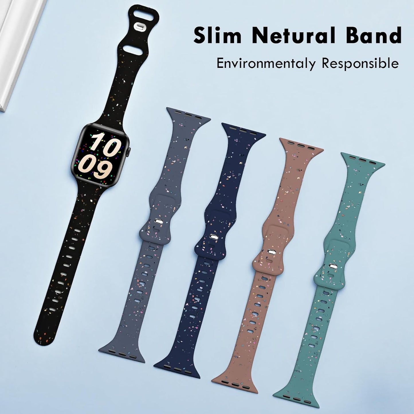 Sport Band Compatible with Apple Watch Band 40Mm 38Mm 41Mm for Women Girls, Recycled Silicone Slim Strap for Iwatch Bands Series 10 9 8 7 6 SE 5 Ultra 4 3 2 1 - Bluish_Gray