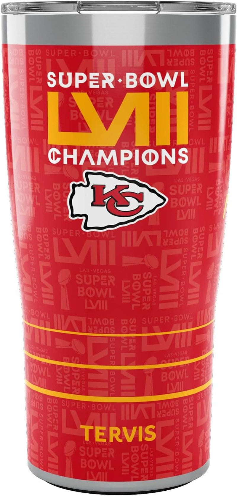 Traveler NFL Kansas City Chiefs - Super Bowl 58 LVIII Champions Triple Walled Insulated Tumbler Travel Cup Keeps Drinks Cold & Hot, 30Oz, Stainless Steel
