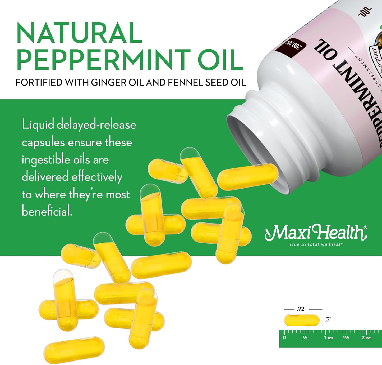 - Peppermint Oil with Ginger & Fennel Delayed Release Capsules - Digestion & Absorption Ingestible Dietary Supplement with Natural Essential Oil Ingredients - Digestive Health Support TLBH