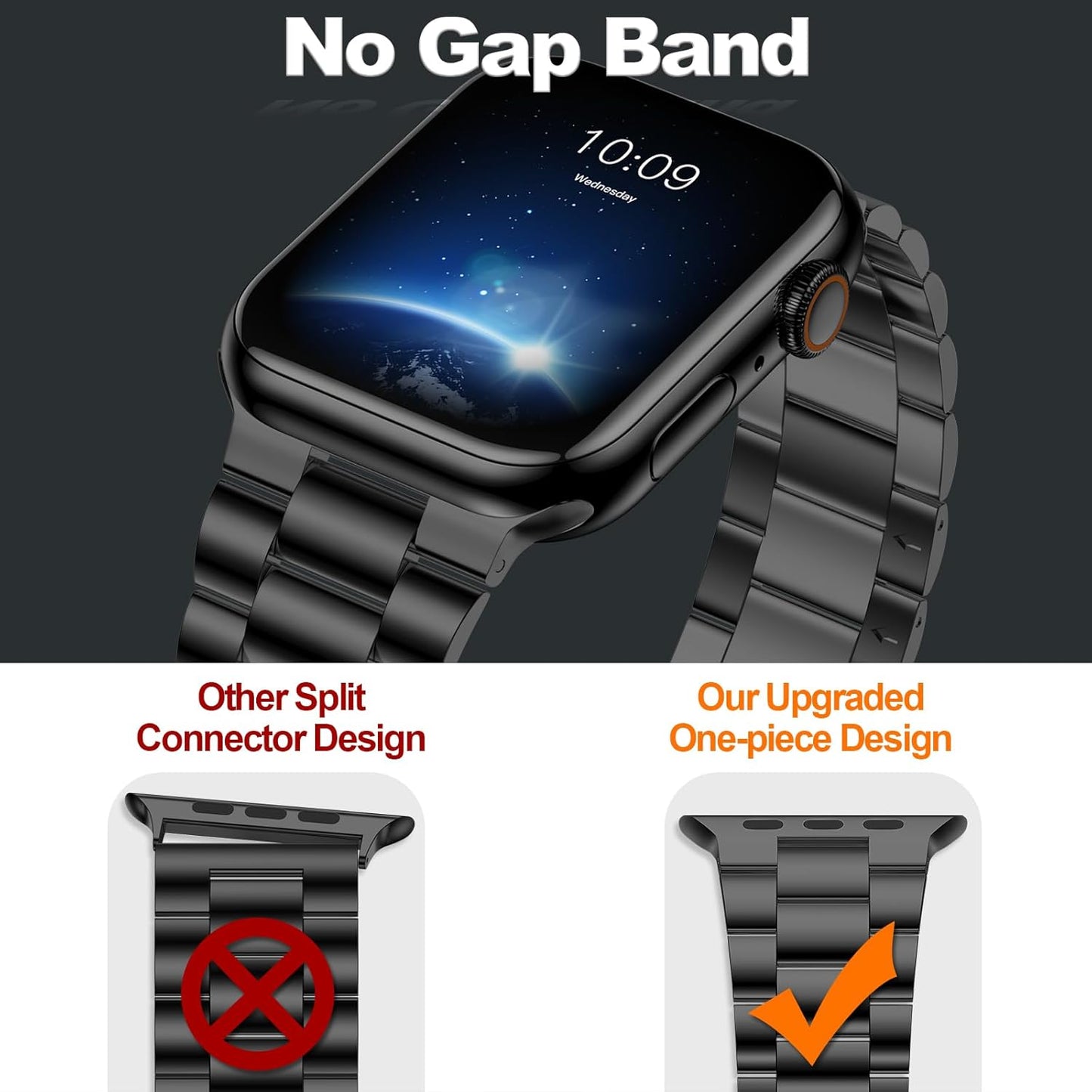 Compatible with Apple Watch Band 45Mm 44Mm 49Mm, Upgraded Stainless Steel Replacement Original Iwatch Bands for Series 9 Ultra 8 7 6 5 4 3 2 1 Women Men,Black