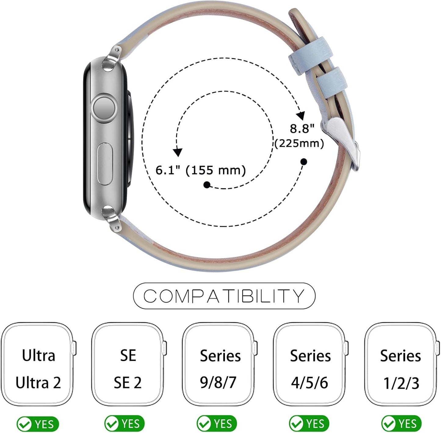 Bands Compatible with Apple Watch Band 49Mm 45Mm 44Mm 42Mm Men Genuine Leather Replacement Bands Compatible with Apple Watch Ultra 2 Ultra SE 2 SE Series 9 8 7 6 5 4 3 2 1, Blue