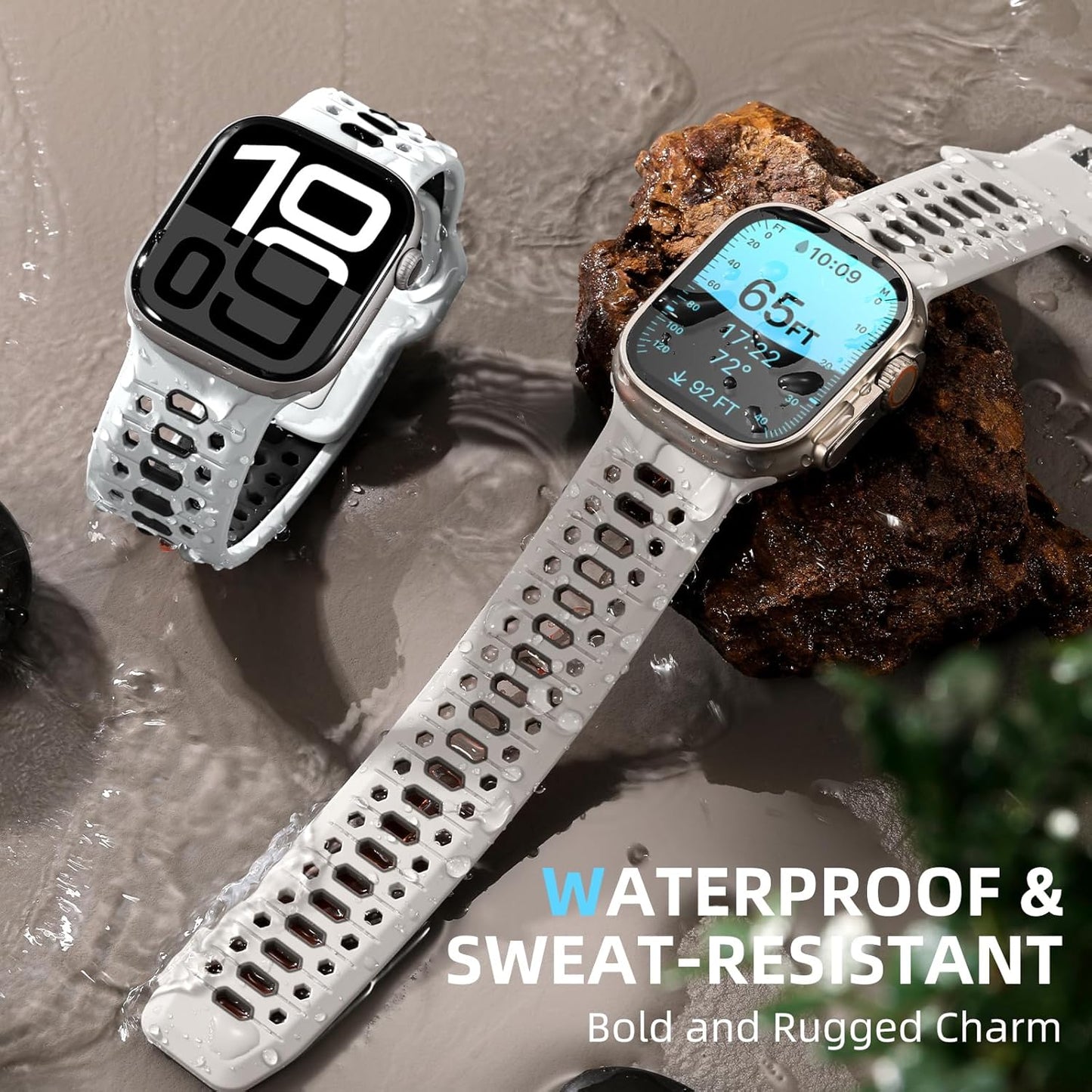 White & Black 26MM Width Breathable Silicone Sport Band Compatible with 49Mm Apple Watch Ultra 2/1, 46Mm Series 10, 45Mm Series 9 8 7, 44Mm Series 6 5 4 SE 2/1, 42Mm Series 3 2 1