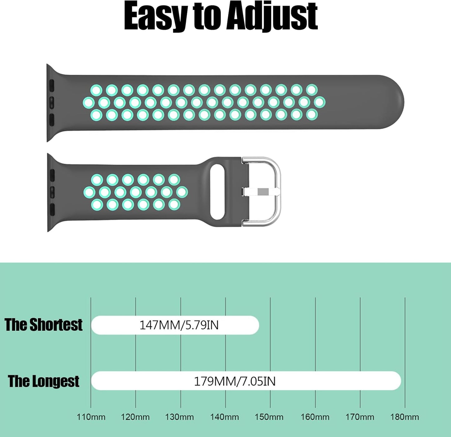Band Compatible with Watch Band 38Mm 40Mm 41Mm for Men Women Breathable Soft Silicone Sports Replacement Strap for Watch SE Series 8 7 6 5 4 3 - Gray Teal