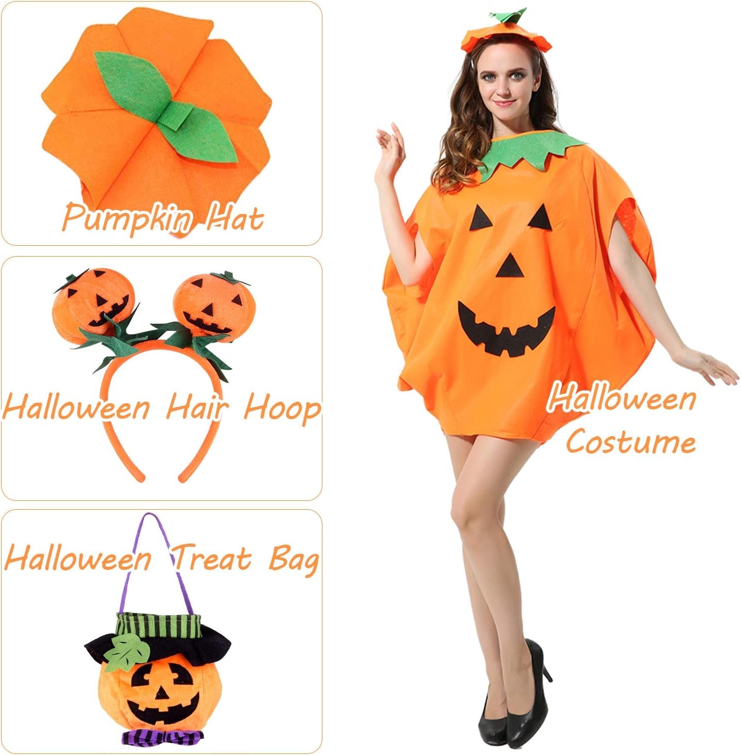 4Pcs Unisex Adult Halloween Pumpkin Costume Funny Halloween Costumes Orange Pumpkin Cosplay Party Clothes