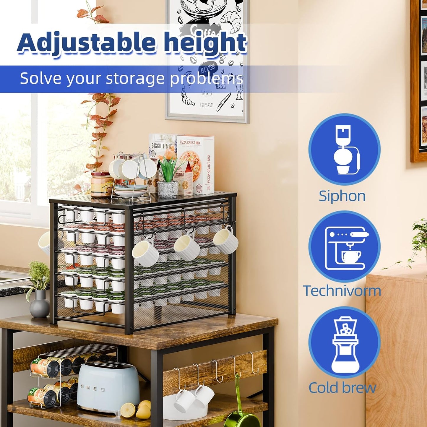 5 Tier Coffee Pod Holder for K Cup, 160 Pod Pack Capacity Rack, Metal, Black